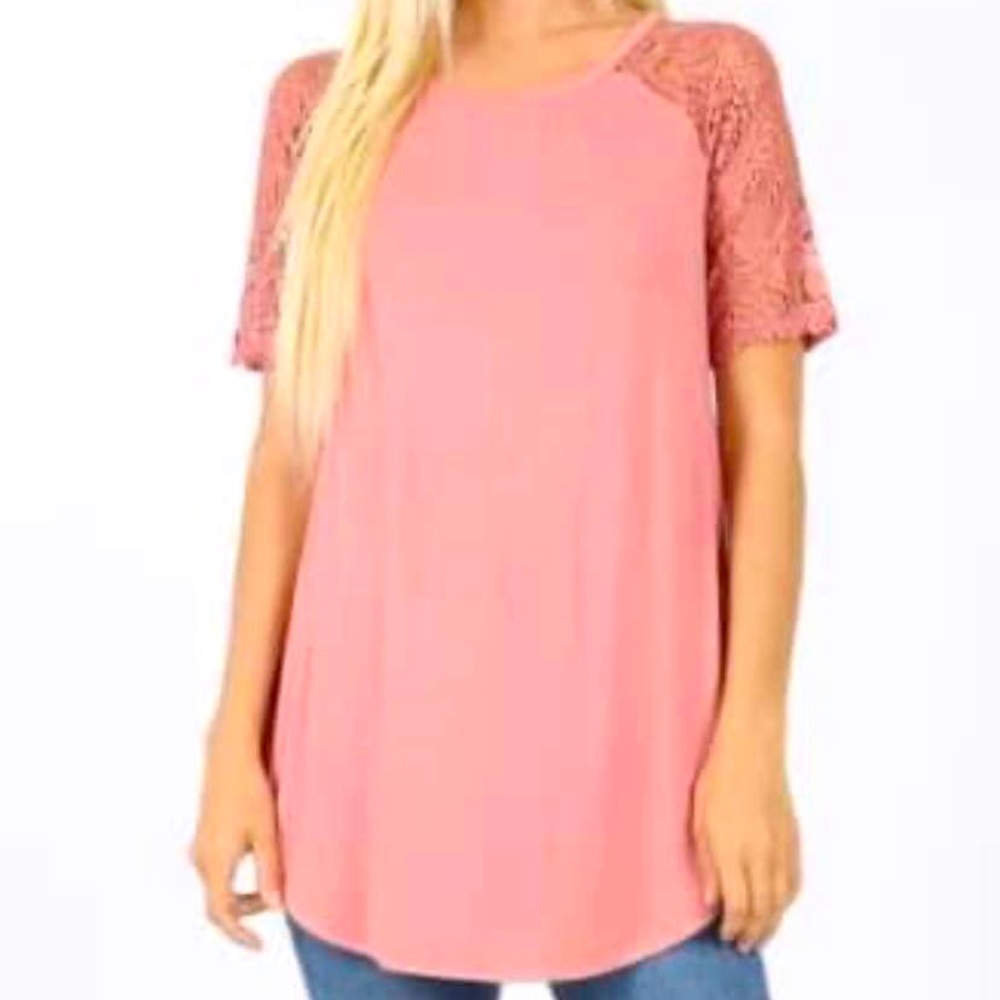 Boutique style blouse with lace arms
